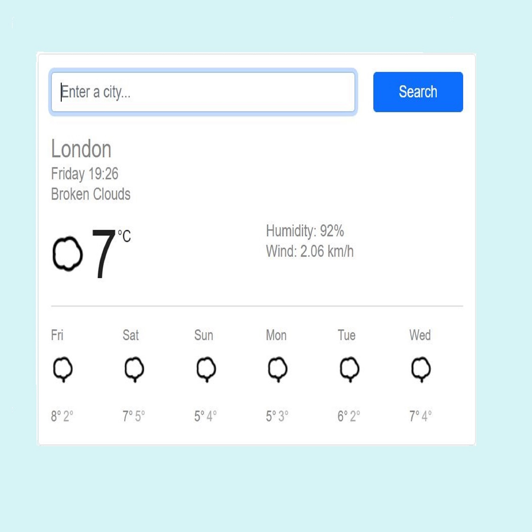 React Weather App preview